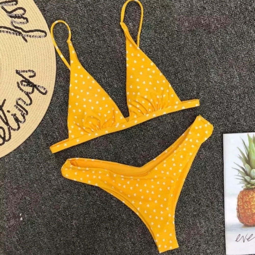 Yellow heart print bikini